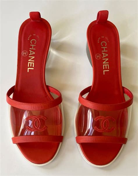 chanel chain slides red|chanel cc logo sandals.